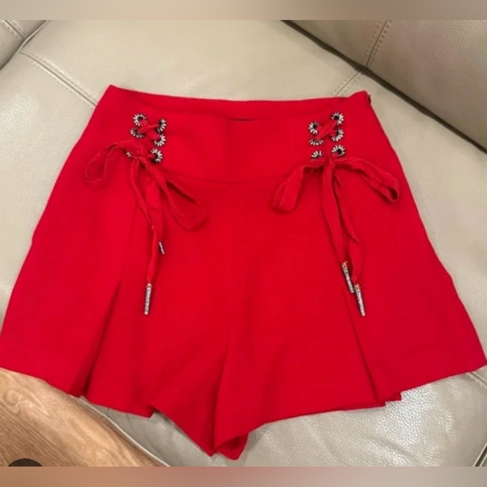 The Kooples Red Pleated Skort with Ribbon Tie Detail